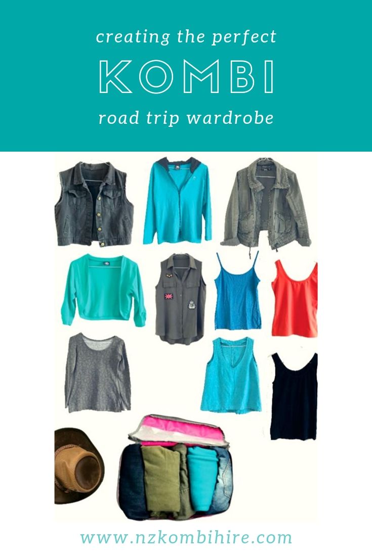 Create the perfect kombi trip wardrobe. A visual representation of a capsule wardrobe for kombi camping.